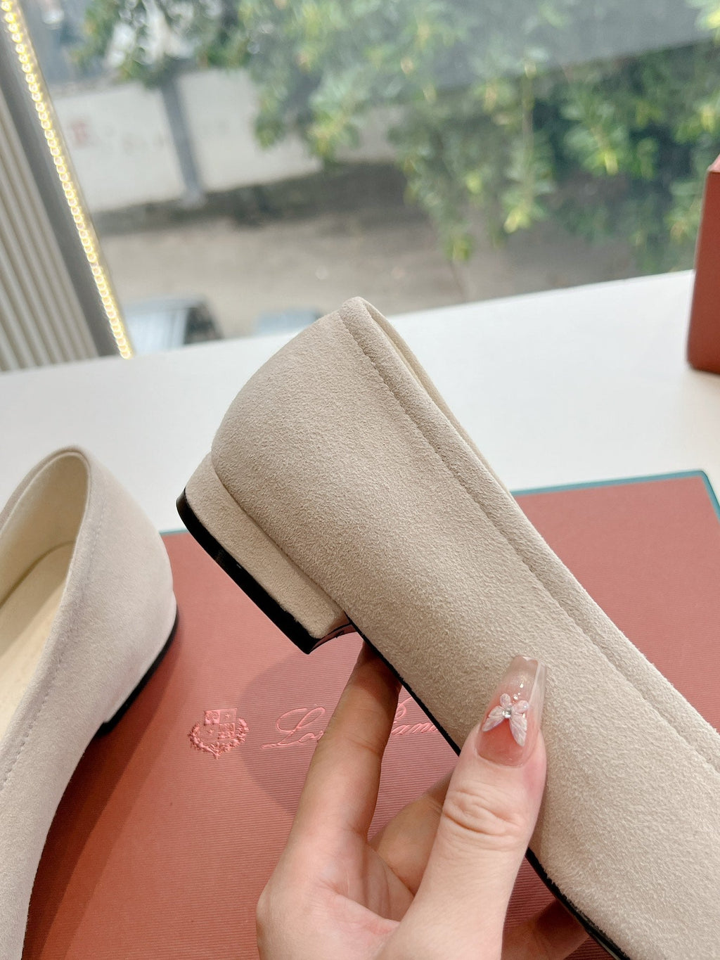 rebecca ballerina flat grey suede