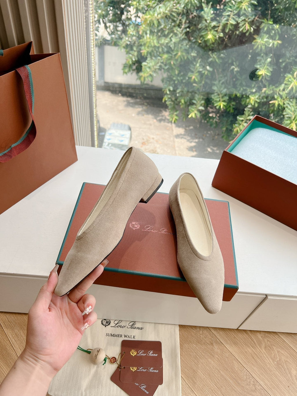 rebecca ballerina flat cream suede