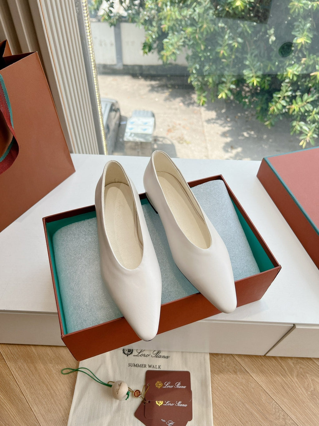 rebecca ballerina flat white calfskin