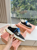 Miumiu 25 Platform Sneakers Black Blue Cowhide Wool 549098