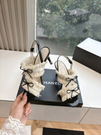 CC Sandals with bow tie Cream 7cm Lambskin  202868