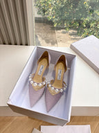 Jimmy Aureli Pearl-embellished Pumps 65mm Muted Pink Glitter 547690