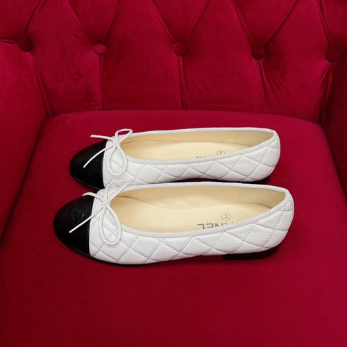 ballet flat black white quilted lambskin