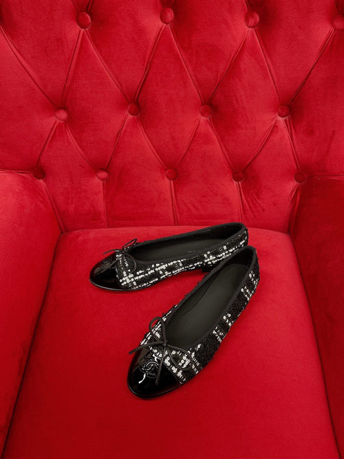 ballet flat black white tweed lambskin