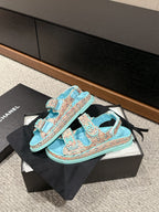 dad sandal mule cream raffia tiffany blue calfskin