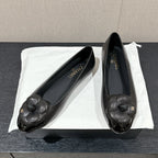 ballet flat flower black calfskin patent calfskin
