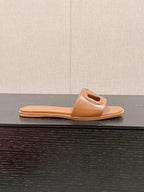 VLOGO CUT-OUT BRONZE BROWN CALFSKIN SLIDE SANDAL