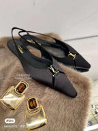 SL BABYLONE SLINGBACK FLAT BLACK SATIN CREPE