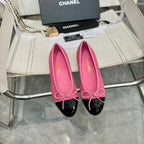 ballet flat pink tweed black patent calfskin
