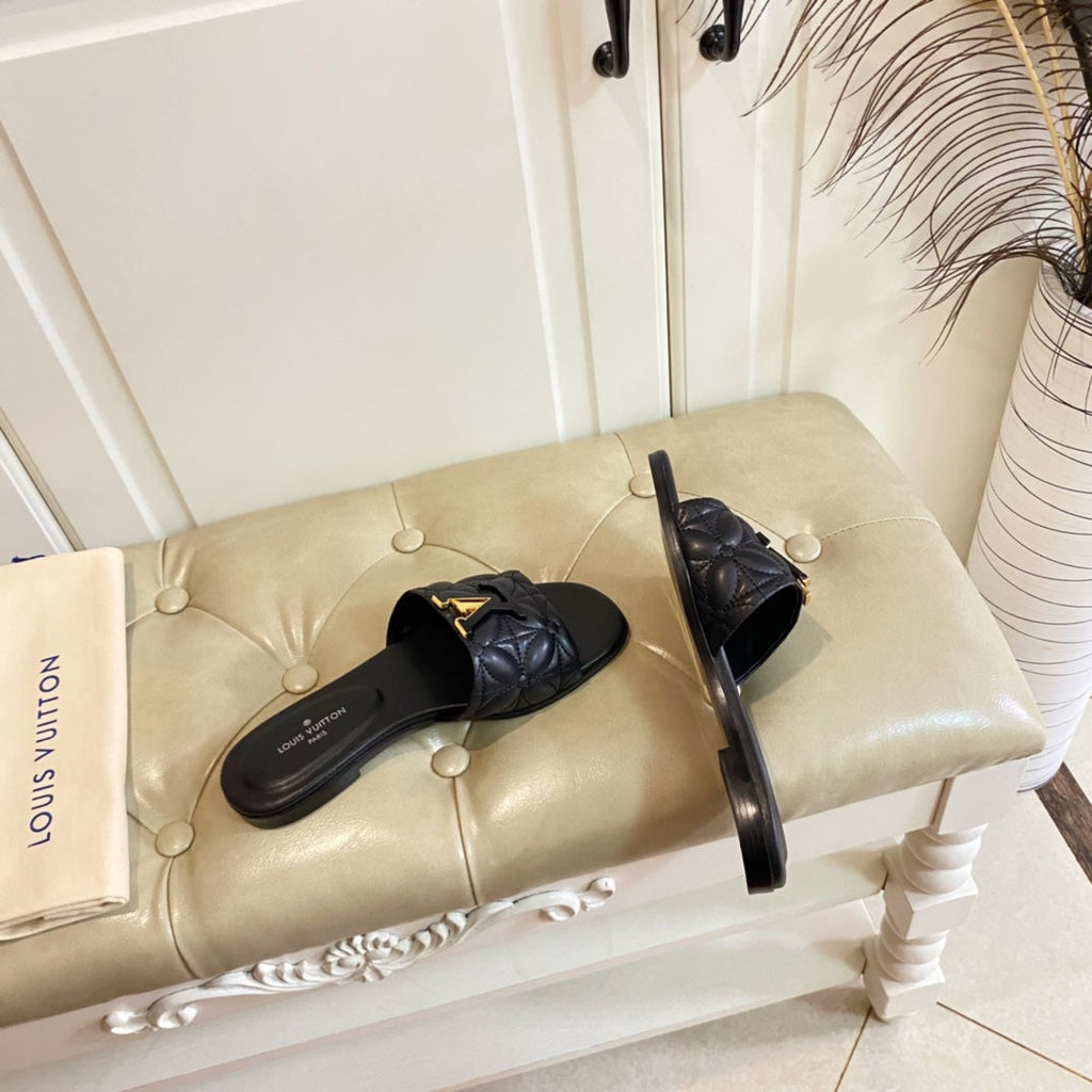 LV Neo Revival Flat Mule Black Lambskin