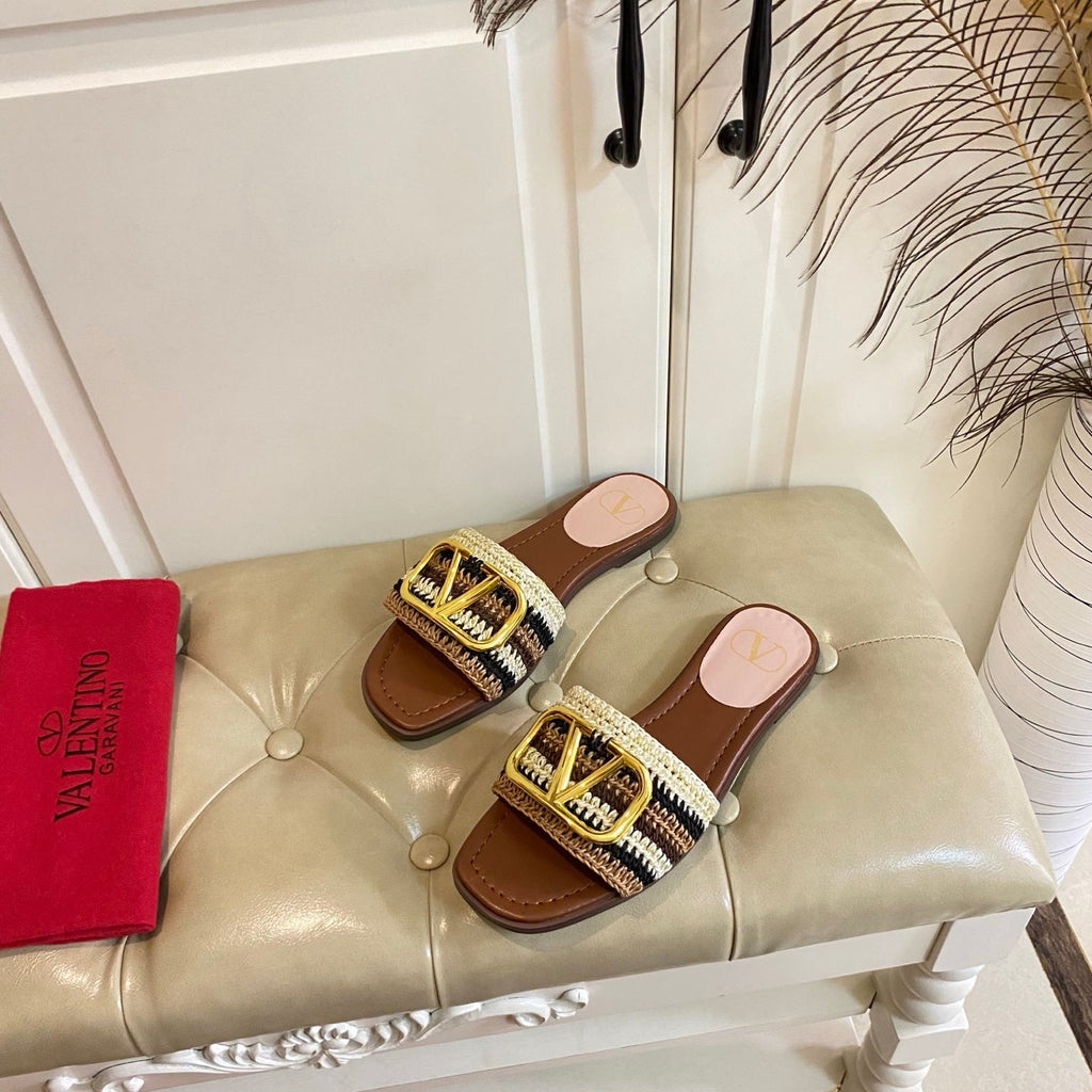 Vlogo Signature Slide Sandal 10mm With Crochet Embroidery