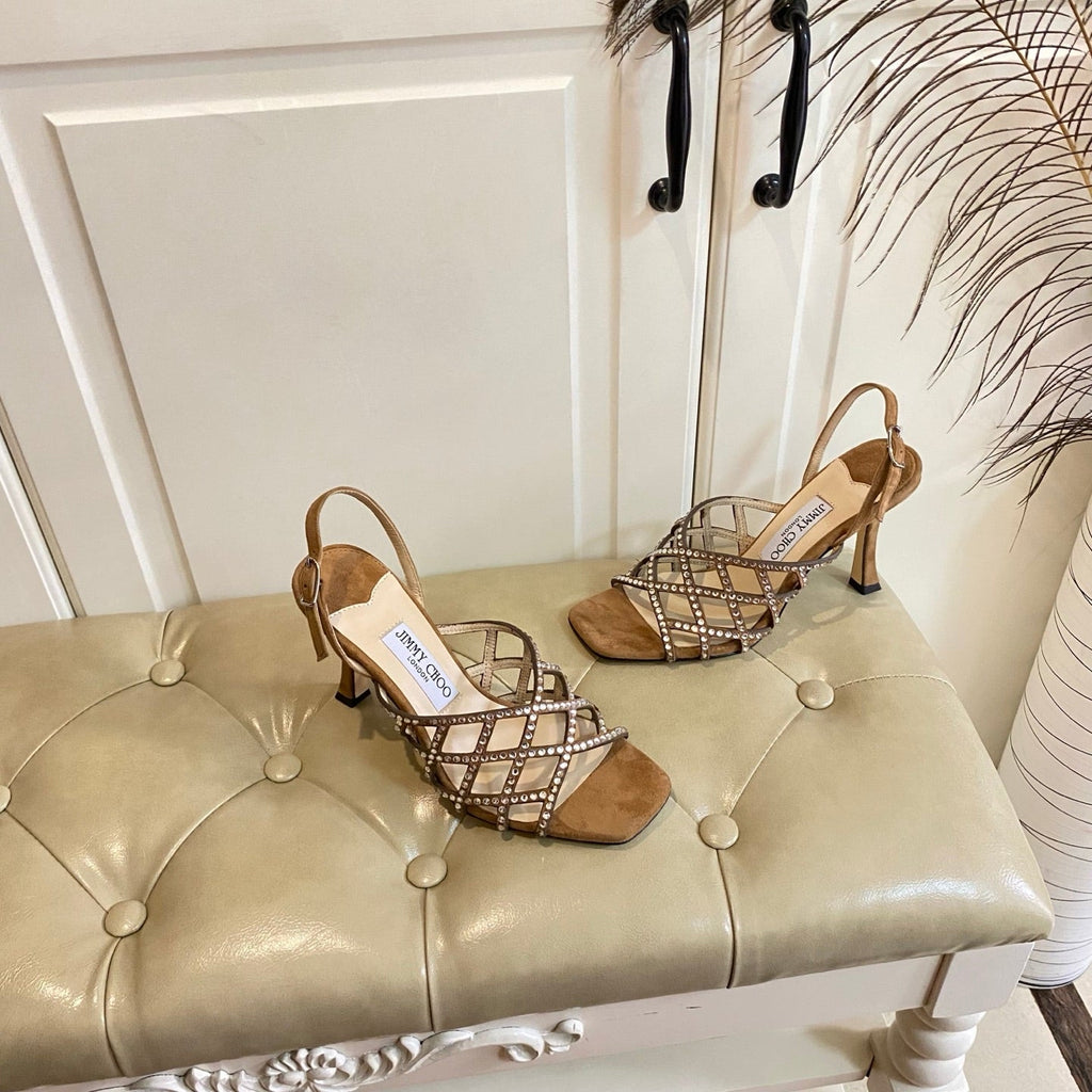 Jimmy Choo Saila Sandals 9cm Brown Sheepskin Suede 688232