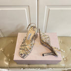 Jimmy Choo Saila Sandals 9cm Beige Sheepskin/Snake-Print Leather 688239