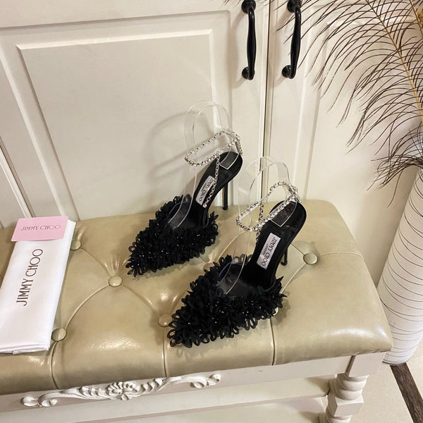 Jimmy Choo Saeda 100 Black Lace Leather 688240