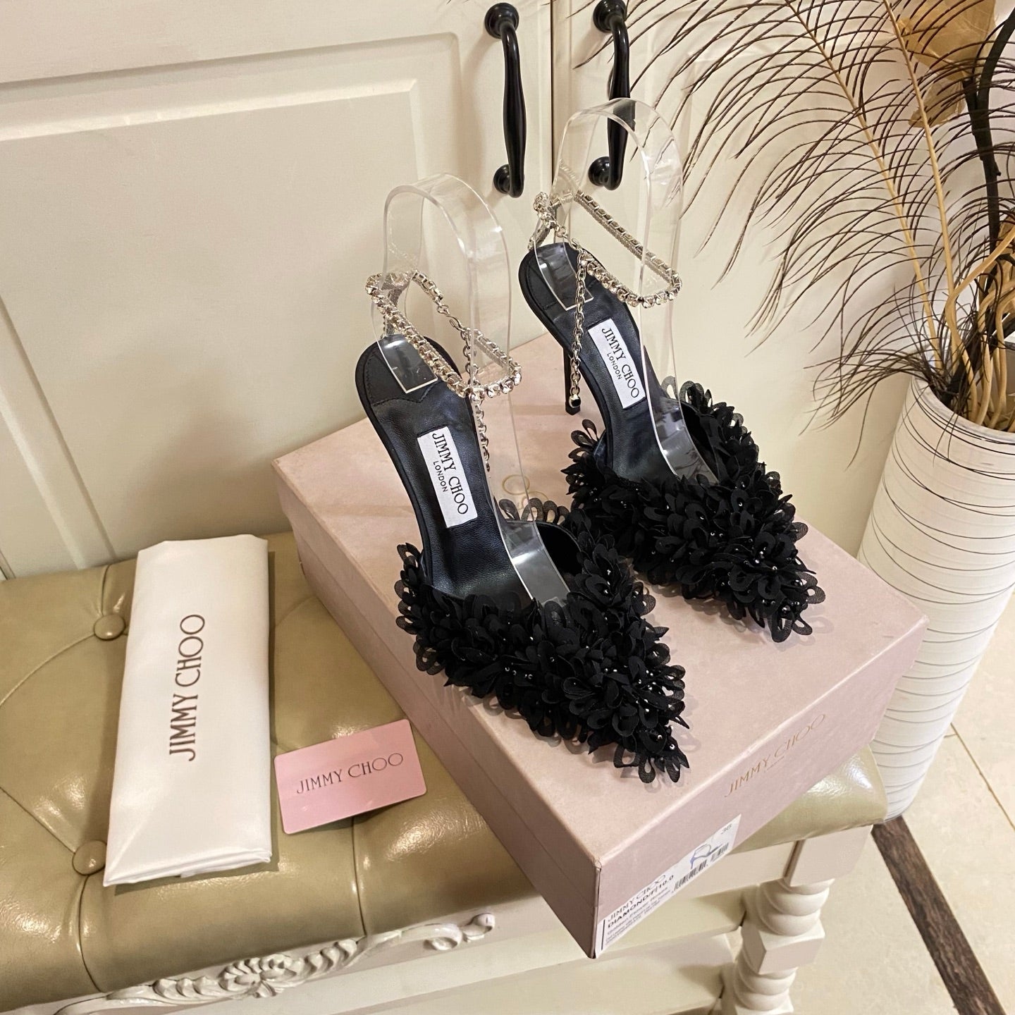Jimmy Choo Saeda 100 Black Lace Leather 688240