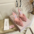 Jimmy Choo Saeda 100 Pink Lace Leather 688246