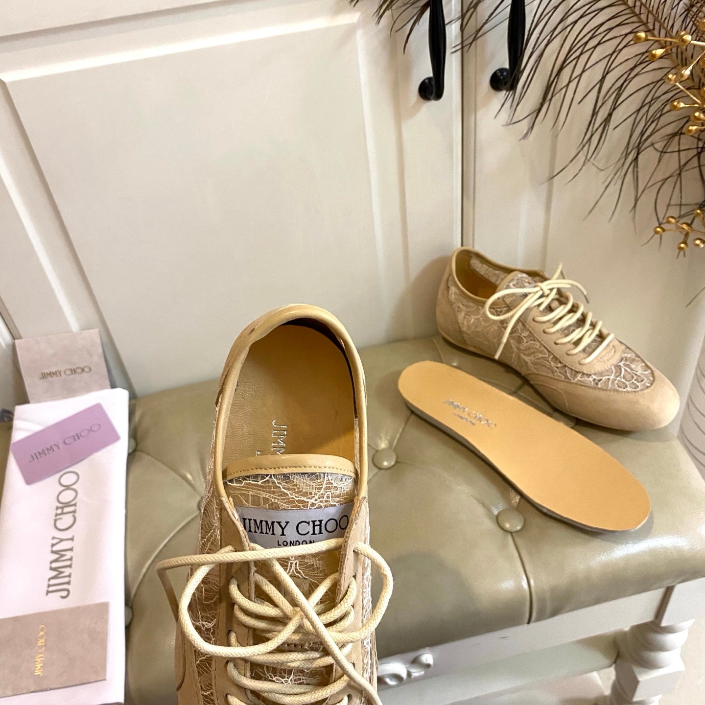 Jimmy Choo Sunny F Sneaker Beige Lace Leather 688247