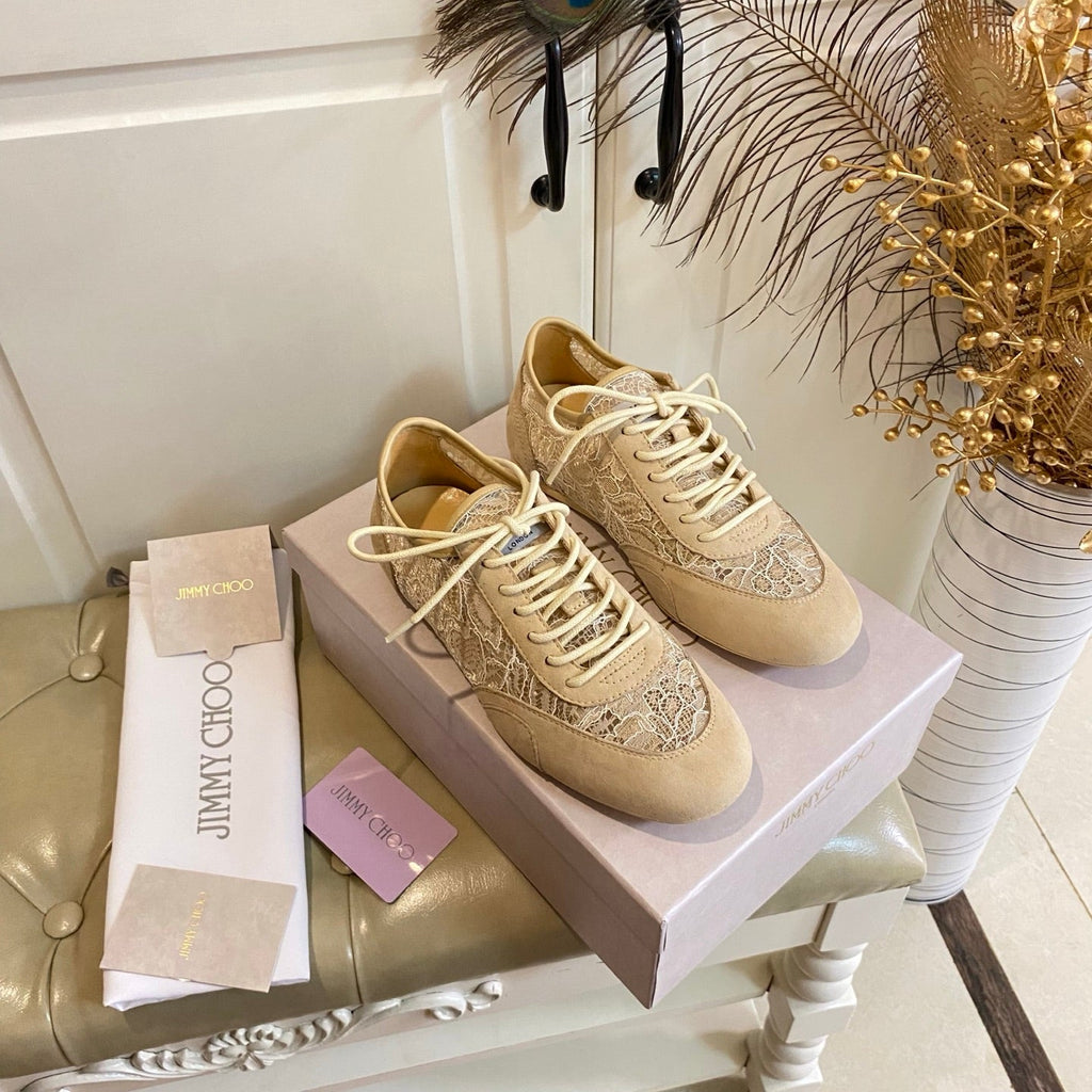 Jimmy Choo Sunny F Sneaker Beige Lace Leather 688247
