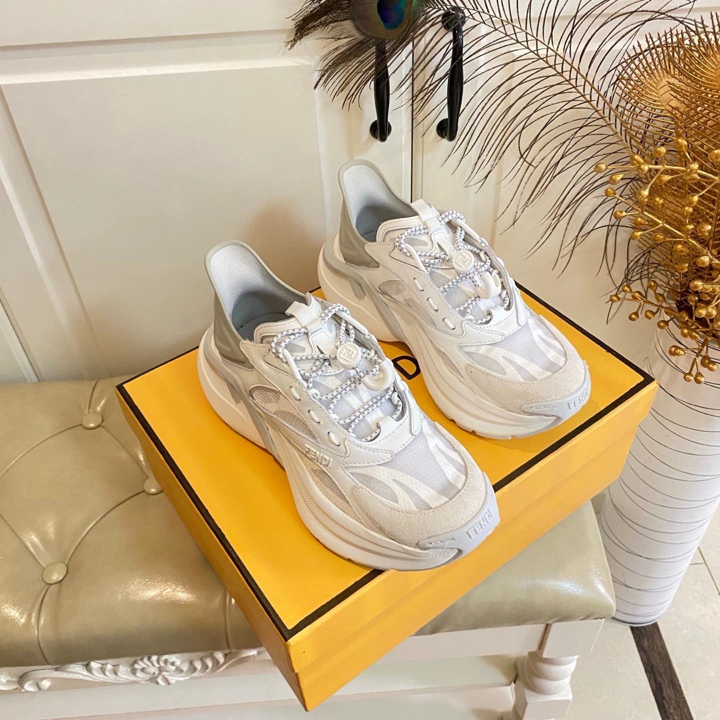 Fendi F-Light Sneakers White Cowhide Mesh 688134