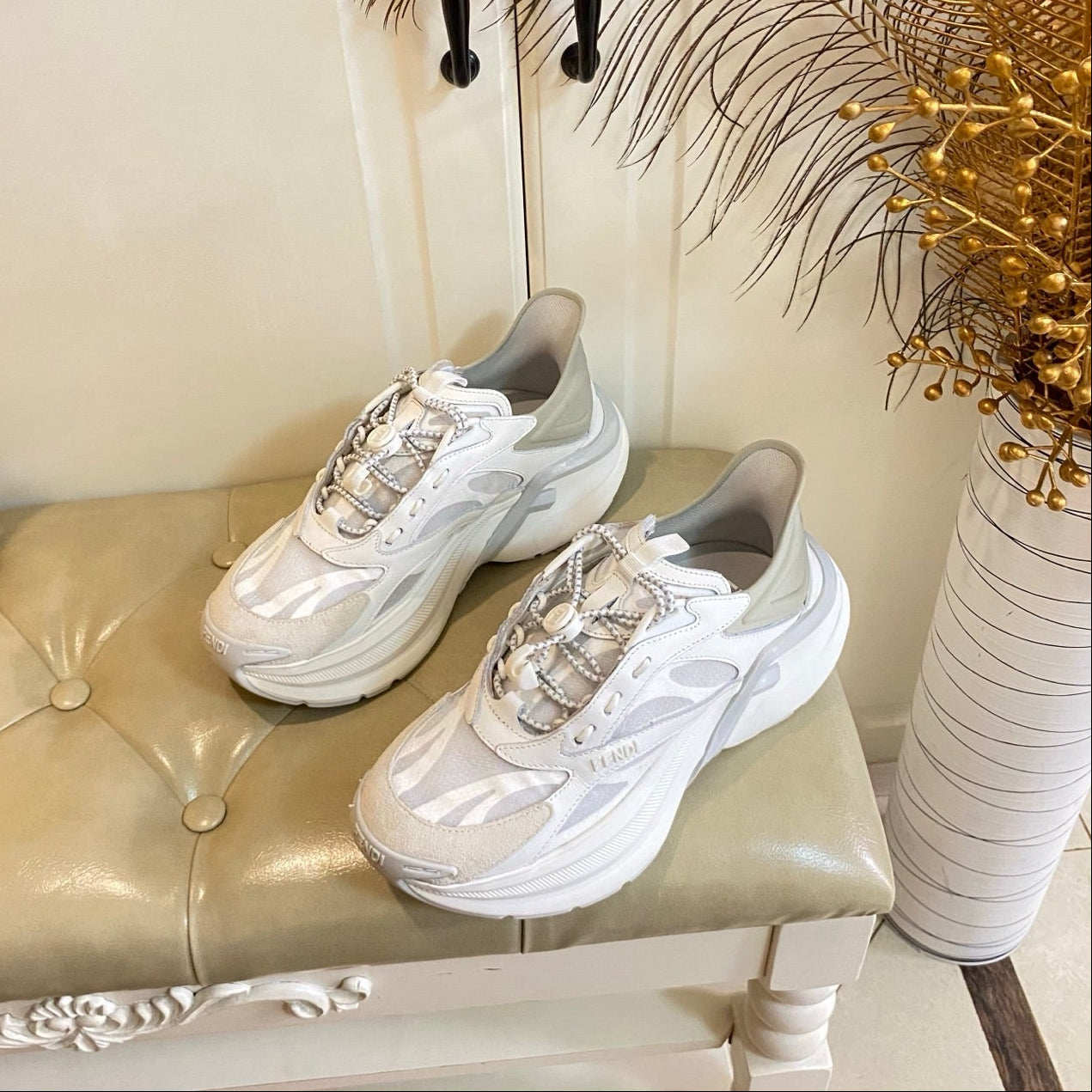 Fendi F-Light Sneakers White Cowhide Mesh 688134