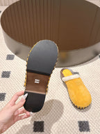 Miumiu 25 Shearling-trimmed Slipper Yellow Suede Wool 547577