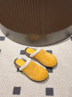 Miumiu 25 Shearling-trimmed Slipper Yellow Suede Wool 547577