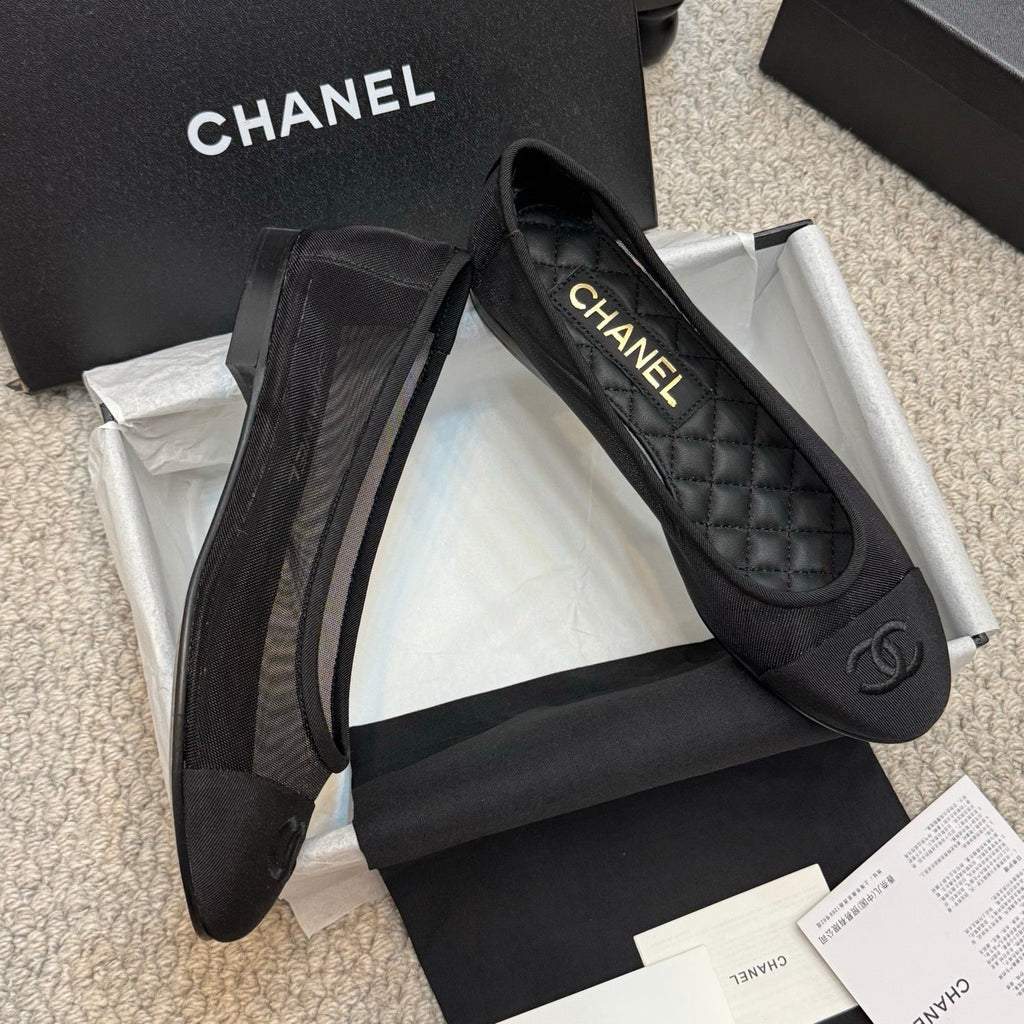 CC 25p Ballet Flat Black Mesh Fabric Grosgrain