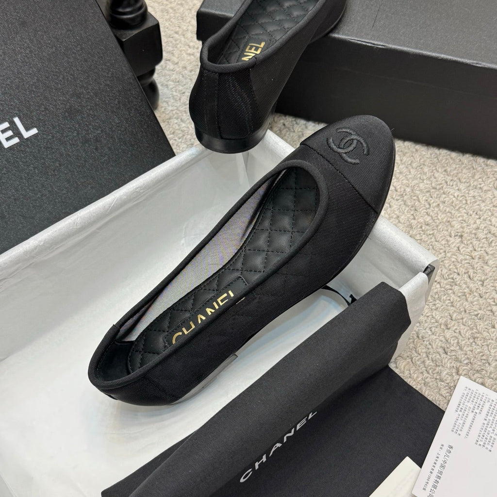 CC 25p Ballet Flat Black Mesh Fabric Grosgrain