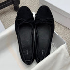 The Row Ballet Flats Bow Black Suede 290734