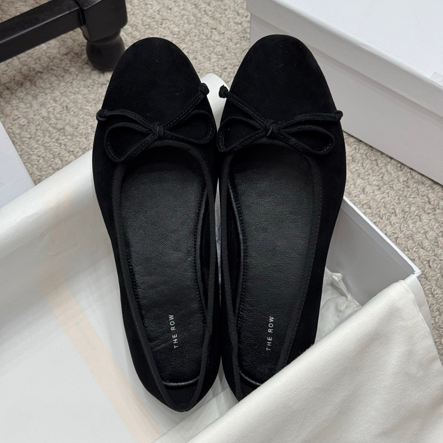 The Row Ballet Flats Bow Black Suede 290734