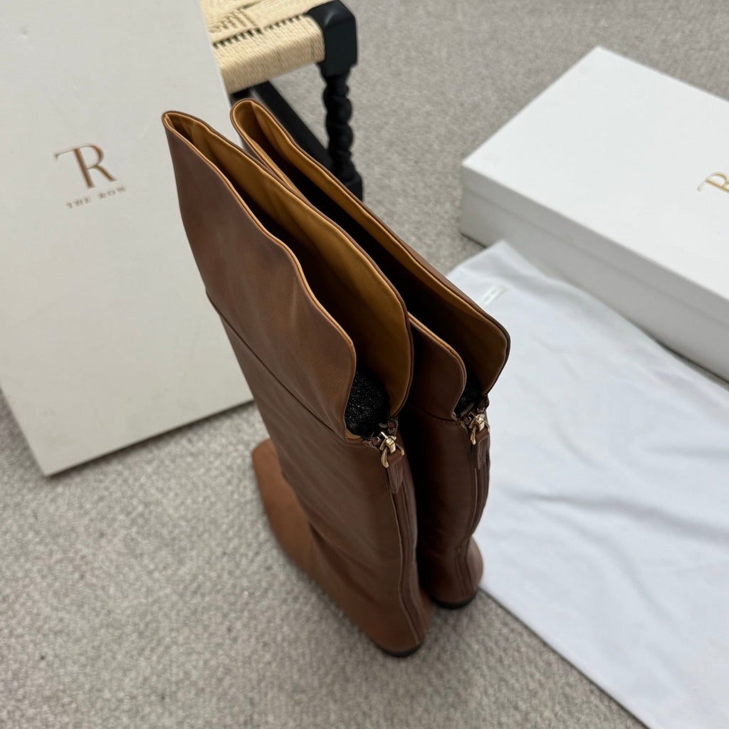The Row Slouch Over-The-Knee Boots 35mm Brown Calfskin 429129