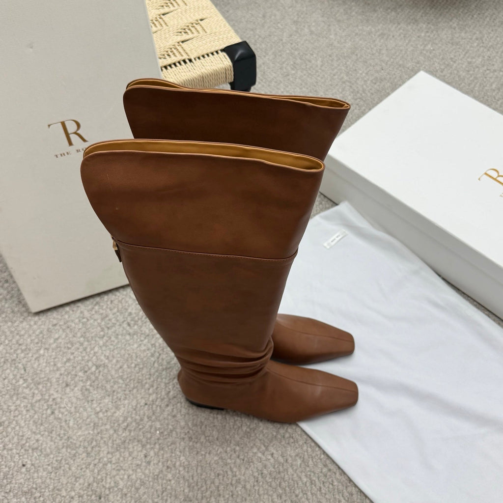 The Row Slouch Over-The-Knee Boots 35mm Brown Calfskin 429129