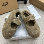 UGG Logo Mary Jane Flat Khaki Brown Wool 523101