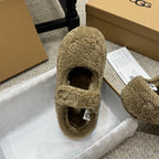 UGG Logo Mary Jane Flat Khaki Brown Wool 523101