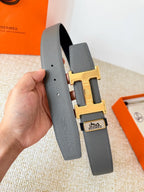 HM Constance Belt 38mm Gray Black Cowhide Gold Buckle 619783