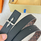LV FLOWERGRAM 25 MM REVERSIBLE BELT IN BROWN DAMIER CALFSKIN SILVER HARDWARE