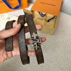 LV GRAM 20 MM REVERSIBLE BELT BROWN MONOGRAM CALFSKIN SILVER HARDWARE