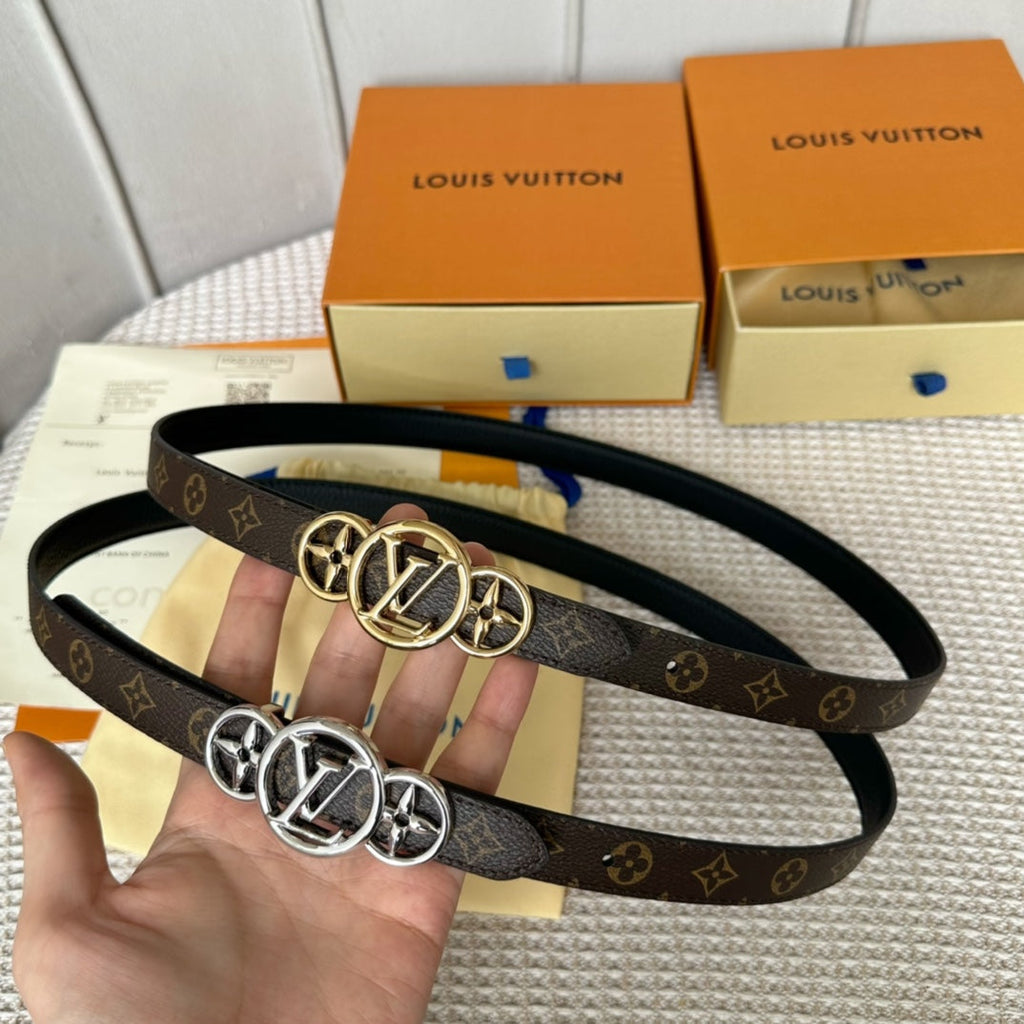 LV S-LOCK BELT 20 MM TAUPE BROWN MONOGRAM AND BLACK CALFSKIN GOLD HARDWARE