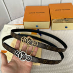 LV S-LOCK BELT 20 MM TAUPE BROWN MONOGRAM AND BLACK CALFSKIN GOLD HARDWARE