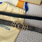 LV S-LOCK BELT 20 MM TAUPE BROWN MONOGRAM AND BLACK CALFSKIN GOLD HARDWARE