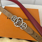 LV S-LOCK BELT 20 MM BROWN MONOGRAM AND AUBURN RED CALFSKIN SILVER HARDWARE