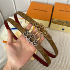 LV S-LOCK BELT 20 MM BROWN MONOGRAM AND AUBURN RED CALFSKIN SILVER HARDWARE