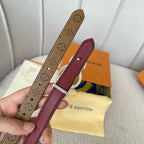 LV S-LOCK BELT 20 MM BROWN MONOGRAM AND AUBURN RED CALFSKIN SILVER HARDWARE
