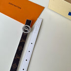 LV Circle Nautical 20mm Reversible Belt Silver Buckle White Brown Lambskin