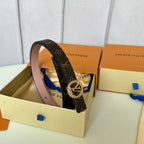 LV Circle Nautical 20mm Reversible Belt Gold Buckle Pink Brown Lambskin