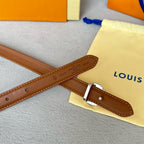 LV Circle Nautical 20mm Reversible Belt Silver Buckle Tan White Lambskin