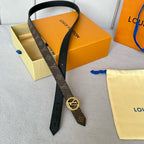 LV Circle Nautical 20mm Reversible Belt Gold Buckle Black Brown Leather