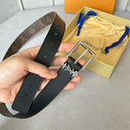LV Bloom 30mm Belt Silver Buckle Black Brown Leather