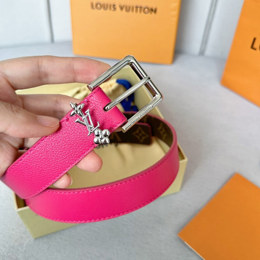 LV Bloom 30mm Belt Silver Buckle Hot Pink Brown Leather