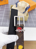 LV Bloom 30mm Mutilcolor Belt Silver Buckle Black Brown Leather